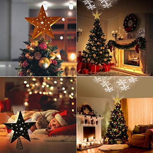 IPOW LED Snowflake Projector Star Christmas Tree Topper, 11.3'' Golden Glittered Star Treetop Lighted Rotating Snow Flake for Christmas Tree Decoration, Ideal as LED Night Light Projector for Children - Image 3