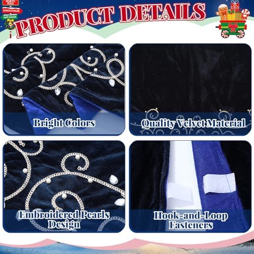 72inch Extra Large Christmas Tree Skirt Navy Blue Luxury Velvet Plush Fur Skirts Baroque Tree Skirts with Gold Embroidered Pearls and Crystals Trees Skirt for Christmas Holiday Party Home Decoration - Image 3