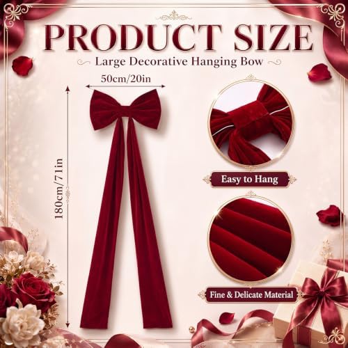 Knitgrip 2 Pack 20x71 in Christmas Large Velvet Bows, Deep Red - Image 2