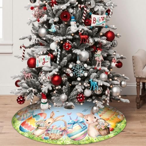 Easter Bunny Eggs Tree Skirt 36 Inch Rabbit Christmas Tree Skirt Xmas Ornaments for Holiday Party Decorations Indoor Outdoor - Image 5