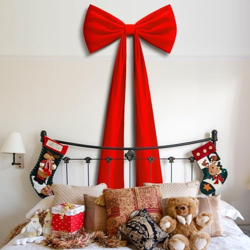 Knitgrip 1 Pack 20x71 in Christmas Large Velvet Bows, Red - Image 6