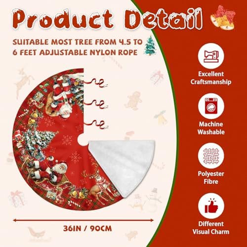 Christmas Tree Skirt 36 Inch, Christmas Skirt Tree Decoration with Snowman Reindeer Santa Snowflake, Xmas Trees Mat for Under Trees Holiday Party Indoor Decorations, Winter Gift for Women Mom - Image 2