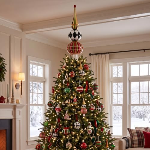 Gejoy Mercury Glass Christmas Finials Tree Topper Vintage Carnival Ornaments Spherical Blown Glass Xmas Tree Topper Finials Pliad Holiday Indoor Suitable for Party Decoration, 9.8inches - Image 5