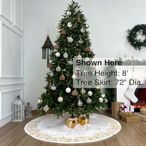 72-Inch Victorian Velvet Christmas Tree Skirt with Gold Damask Embroidery and Plush Lace Ties, Ivory - Image 2