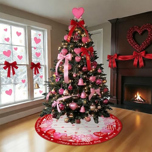 48 Inch Valentine's Day Tree Skirt Mat Short Plush Red Heart Tree Skirts for Indoor Outdoor Valentine's Day Tree Decoration(Red Heart&Letter) - Image 4