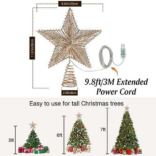 Lewondr Lighted Christmas Star Tree Topper with Remote & Timer, Rose Gold - Image 4