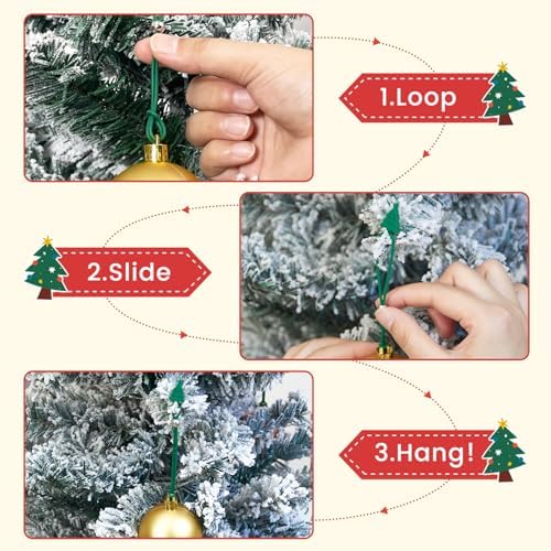 Christmas Ornament Hooks,12 Pcs Silicone Ornament Hangers and Strings for Christmas Tree, Holiday Party Hanging Decorations Ropes, Gift Wrapping Ribbon - Green - Image 5