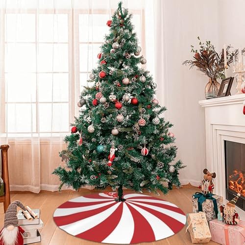 Swirl Christmas Tree Skirt 36 Inch Sweet Candy Cane Red and White Mat Funny Party Holiday Festive Decor Supplies for Home Occasion Ornament Decorations - Image 2