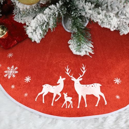 Christmas Tree Skirt Soft Reindeer Tree Skirt for Christmas Pencil Tree Winter Party Home Decoration, 36In, Red by WelcometoAttgreatWeHaveAlwaysFirmlyBelievedEndlessBloomsEndlessCreativity