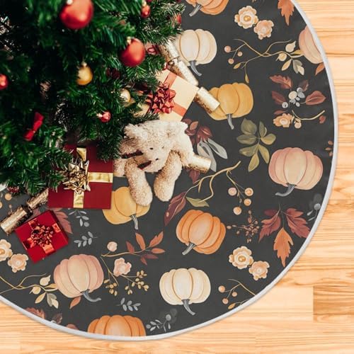 Fall Autumn Harvest Tree Skirt 36", Autumn Orange Pumpkins Flowers Leave Christmas Xmas Tree Skirts Floor Door Mat Round Pad for Thanksgiving Festival Party Indoor Outdoor Home Decor - Image 5