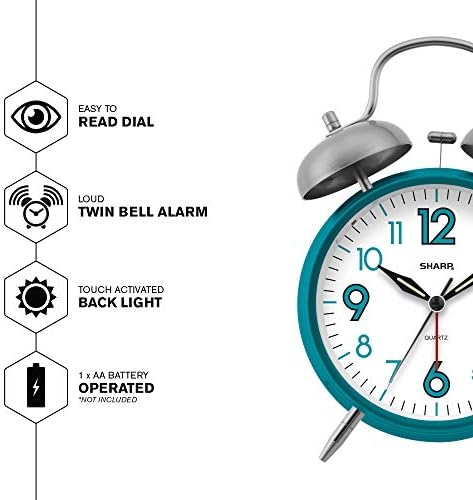 Sharp SPC851 Twin Bell Alarm Clock, Teal - Image 4