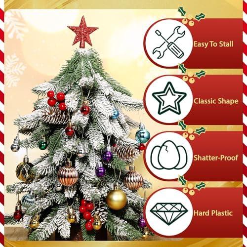 Hanaive 3 Pcs Mini Christmas Tree Topper Small Star Christmas Treetop Ornaments for Mini Tree Holiday Decorative Star for Xmas Home Decor(2.36 Inch,Glitter Red) - Image 3
