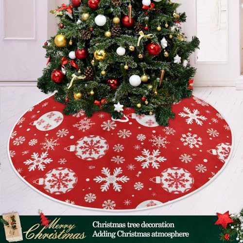 Snowflake Ball Baubles Christmas Tree Skirt Large Xmas Tree Skirts Decorations 48 in Burlap Tree Mat Cover for 4 ft Trees Holiday Party - Image 2