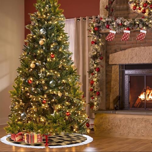 Christmas Tree Skirt 48" Inch Leopard Animal Print Xmas Tree Skirt Mat with White Tassel for Party Holiday, Tree Skirt Christmas Decorations - Image 3