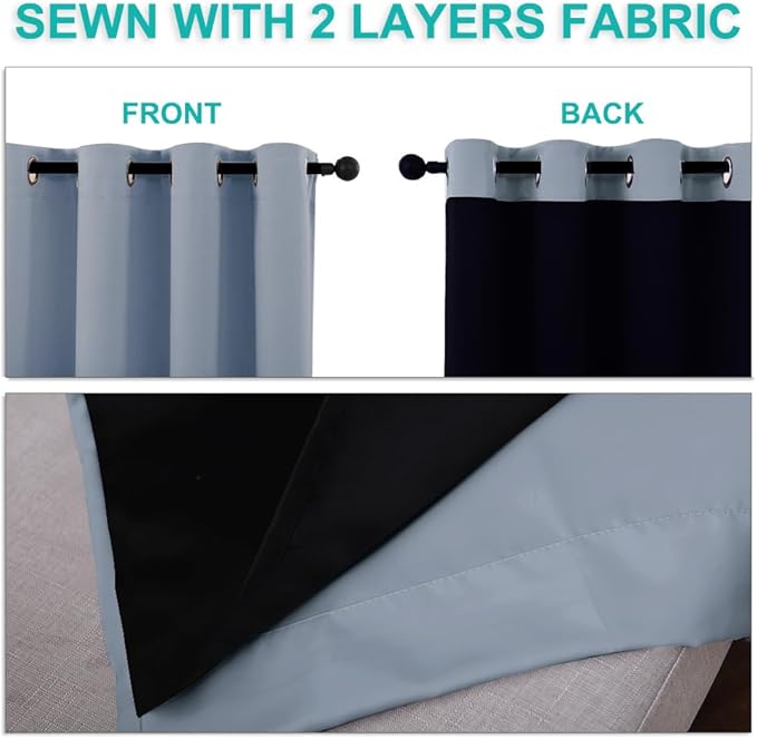 NICETOWN Blackout Curtains 84 inches Long, 2 Pieces, 42" Wide Each Panel, Vintage Blue, Full Light Blocking Drapes with Black Liner for Nursery, Thermal Insulated Draperies for Hall, Villa