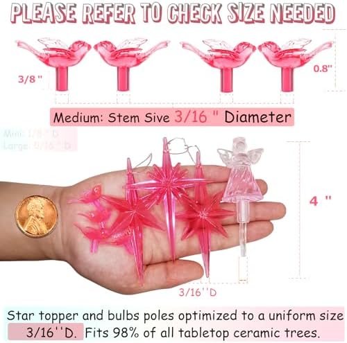 117Pcs Ceramic Christmas Tree Pink Love Bird Replacement Lights Bulbs and 1 Angel/3Stars Topper Ornament for Ceramic Tree D??cor - Medium Plastic Pegs. - Image 2