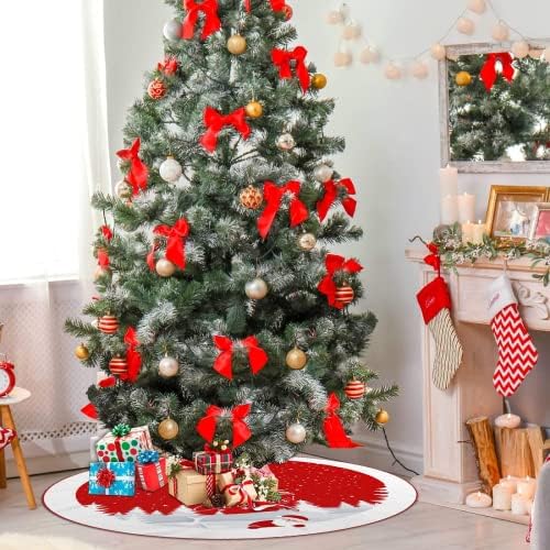 Christmas Tree Skirt Red Xmas Tree Ornaments for White Soft Plush Christmas Tree Mat with Snowy Pattern for Decorations Holiday Party 48 inches - Image 5