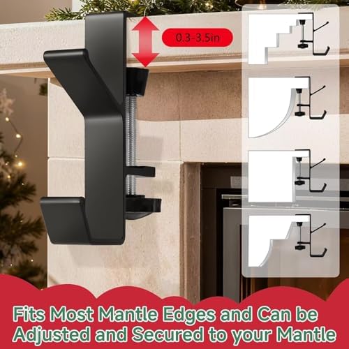 Garland and Stocking Mantel Holders with 2 Hooks, Mantel Hanger for Garland, 2 in 1 Mantel Garland and Stocking Hangers Heavy Duty, Fireplace Garland Hanger for Xmas Decoration (4Black) - Image 2