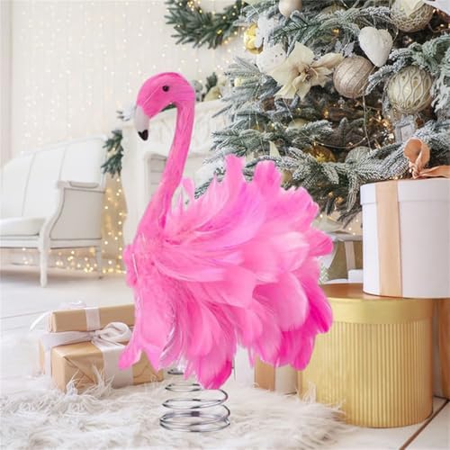 Pink Flamingo Christmas Tree Topper, Fluffy Feather Flamingo Tree Topper, Tropical Summer Tree Ornaments Christmas Tree Decor for Holiday Xmas Party Home (Pink, One Size) - Image 2