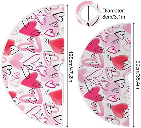 ValentineTree Skirt 36" Love Romantic Doodle Pink Hearts Christmas Tree Skirts Mother's Xmas Mat for HoliFestival Party Wedding Decor - Image 3