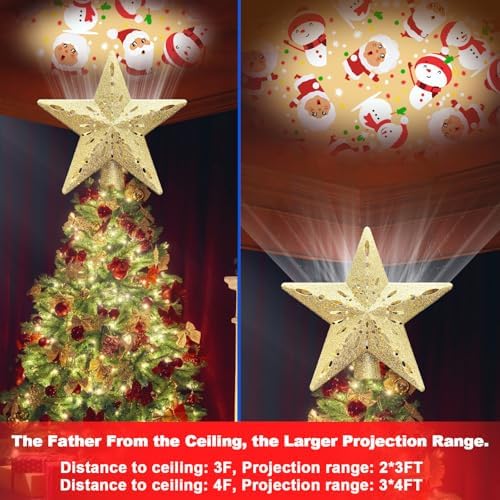 10" Christmas Tree Topper Star Lighted with 6 Projection Modes, Light Up Christmas Tree Topper Built-in LED Rotation Light, 3D Glitter Dynamic Projector Tree Top for Xmas Party Decorations Gift - Image 4