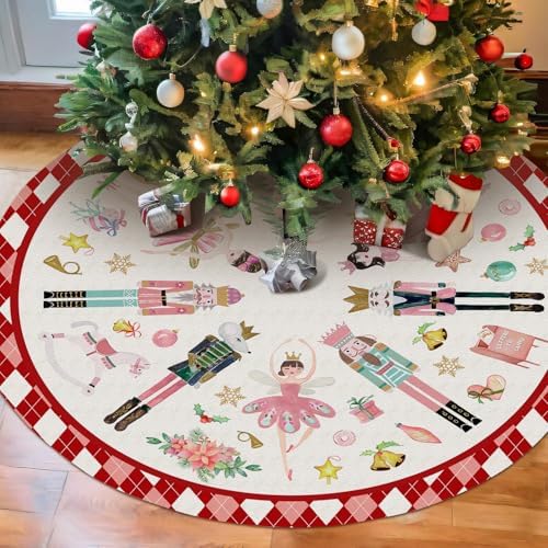 Nutcracker Tree Skirt 36in, Red Nutcracker Christmas Decor, Nutcracker Tree Ornament Ballet for Christmas Tree Mat, Nutcracker Xmas Decorations for New Year Winter Holiday Party by WelcometoROVOZAR
