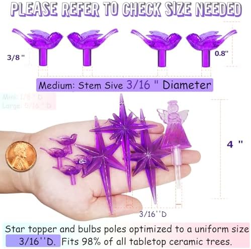117Pcs Ceramic Christmas Tree Purple Martin Bird Replacement Lights Bulbs and 1 Angel/3Stars Topper Ornament for Ceramic Tree D??cor - Medium Plastic Pegs. - Image 2
