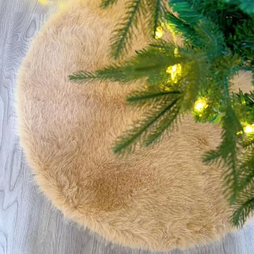 36 Inch Christmas Tree Skirt - Fluffy Faux Fur Camel Tree Skirt, Toka Colored Plush Xmas Holiday Decor for Parties, Small Round Tree Skirt by Amidaky