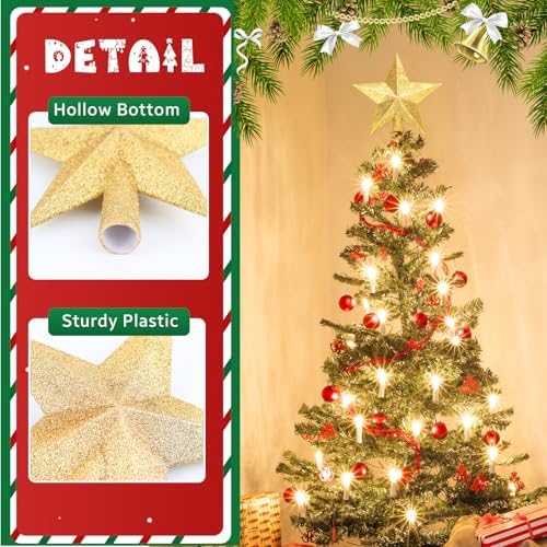 Glitter Christmas Star Tree Topper for Holiday Decorations, Christmas Tree Decoration for Holiday Ornament and Home Decor, Shatterproof Tree Toppers for Party Indoor ??? Outdoor-Gold 4 inch - Image 3