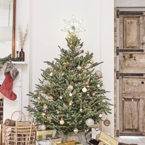 YEAHOME Christmas Tree Topper, Silver Glittered Hollow 7-Point Star Tree Topper, Lighted Wire Star with 20 LED Lights for Christmas Treetop, Xmas Tree Topper with Timer, Christmas Tree Decorations - Image 7