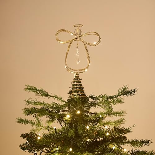 Valery Madelyn Lighted Christmas Tree Topper Angel with Timer, 10 Inch Pre-Lit Gold Metal Small Angel Tree Topper with Lights for Christmas Tree Decoration Indoor, Battery Operated, Valentines Gifts - Image 3