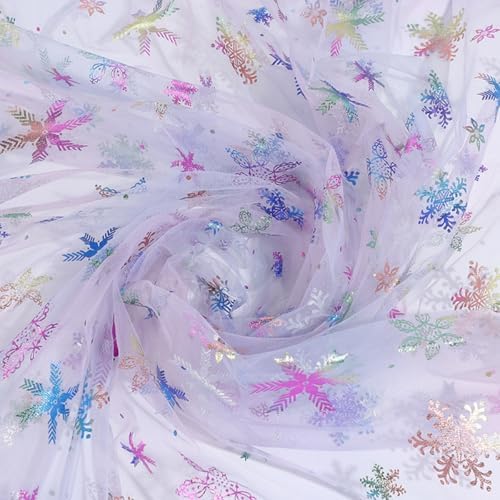 Winter Wonderland Snowflake Decorations - 59" x 119" Multi Color Foil Organza Tablecloth, Christmas Tree Skirt (White) by SUJAYU