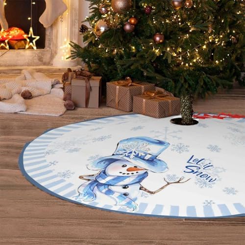 Christmas Tree Skirt 48 Inch Blue Snowman Decorations for Christmas Tree - Image 2