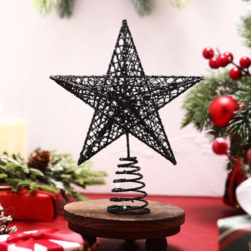 Bememo 8 Inches Glitter Star Christmas Tree Topper Shimmery,Gold, Black - Image 4