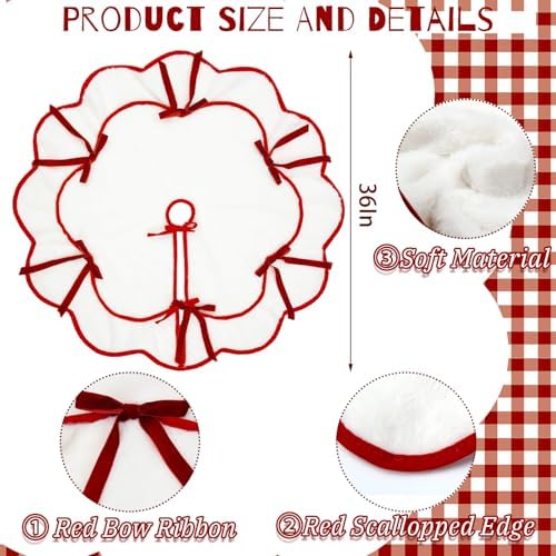 Soulchen Red Velvet Bow Christmas Tree Skirt Furry Plush 36 Inch - Image 2