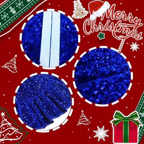 Royal Blue Tree Skirt Velvet Ruffled Christmas Tree Skirt 45 Inches - Image 3