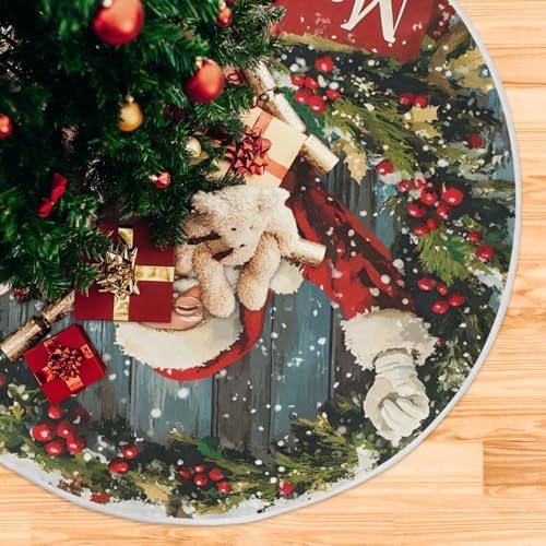 Funny Santa Claus Christmas Tree Skirt Large Xmas Tree Skirts Decorations 48 in Burlap Tree Mat Cover for 4 ft Trees Holiday Party - Image 5