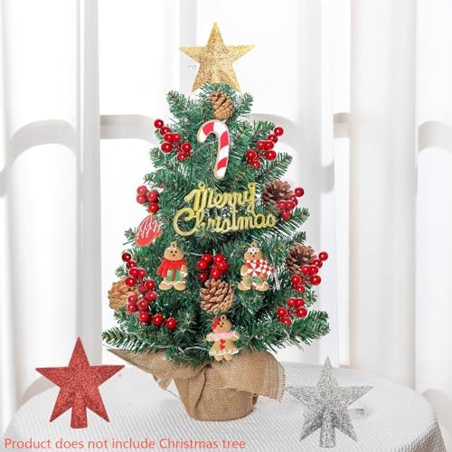 6 Pcs Mini Christmas Tree Topper Star Tree Topper 2.36 Inch Small Glitter Gold Silver Red Star for Christmas Tree Top Holiday Ornaments Decoration - Image 3