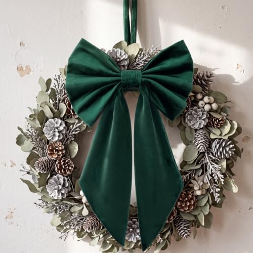 Janinka Dark Green Christmas Tree Topper Bow 22" Big,Polyester,Velvet - Image 2