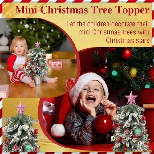 Hanaive 3 Pcs Mini Christmas Tree Topper Small Star Christmas Treetop Ornaments for Mini Tree Holiday Decorative Star for Xmas Home Decor(2.36 Inch,Glitter Pink) - Image 5