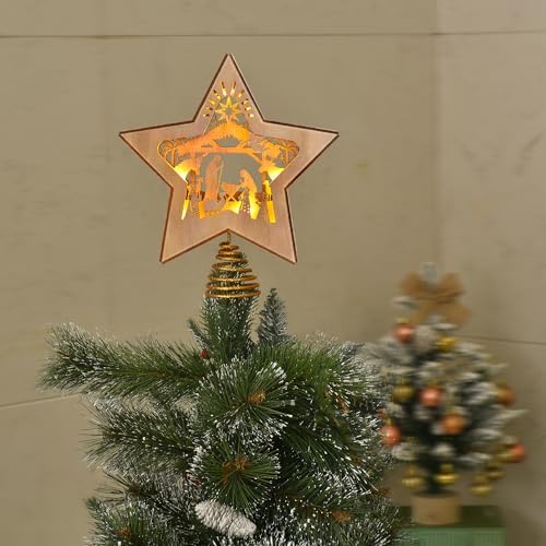 GHOSTMAGIC 3D Wooden Nativity Christmas Tree Star Topper Lighted, LED Xmas Decor Ornaments for Indoor - Image 5