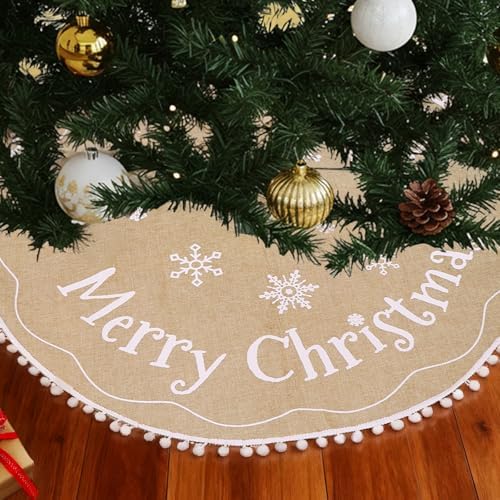 AerWo 24 inch Small Christmas Tree Skirt Decorations, Rustic Mini Burlap Tree Skirt Vintage Xmas Cover for Christmas Party Mat Indoor Outdoor Holiday Family Winter Home Decorations by AerWo