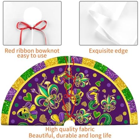 Mardi Gras Christmas Tree Skirt 36 Inch Carnival Party Xmas Ornament for Home Party Holiday Masquerade Decoration - Image 4