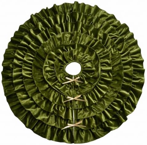 Velvet Christmas Tree Skirt, 48 Inches, 5-Tier Ruffle, Olive Green - Image 3