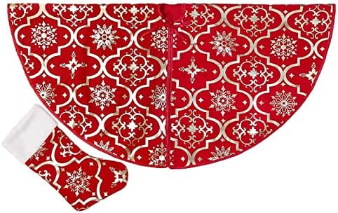 Flash World 36 Inch Large Christmas Tree Skirt Xmas Soft Cover Mat Decor Snowflake Collar Farmhouse Tree Skirt for Holiday Ornaments Party Home Indoor Decorations (Red, 36INCH) - Image 2