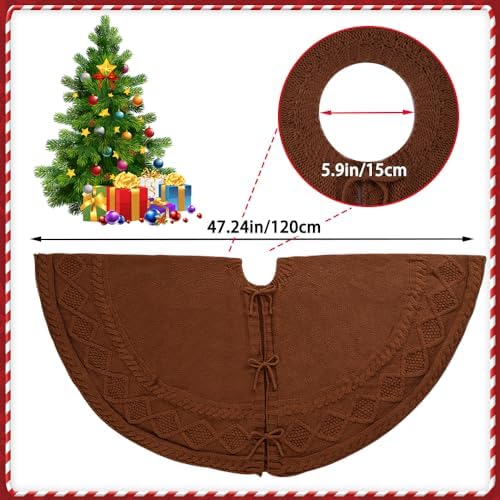 YUJUN 48 in Brown Christmas Knitted Tree Skirt for Xmas Home Decoration - Image 2