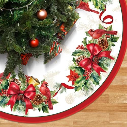 Blosssound Christmas Tree Skirt Buffalo Plaid Retro Red Truck Xmas Tree Skirt for Winter Holiday Farmhouse Christmas Party Decoration(48 Inch,Holly,Red, Green) by Blosssound