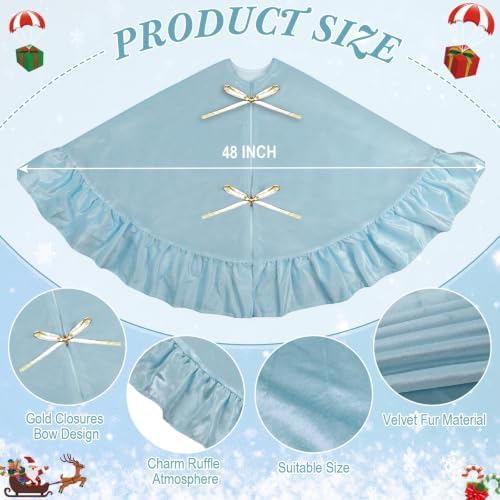 48 Inches Velvet Halloween Tree Skirt Decorations Haze Blue Luxury Xmas Fur Plush Skirts for Halloween Merry Christmas Party Rustic Vintage Holiday Home Winter - Image 2