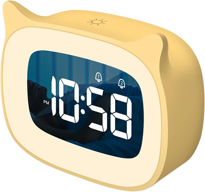 Cute Cat Ear Alarm Clock with Night Light for Bedroom,Yellow by SMOUPING%C2%AE