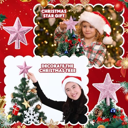 Hanaive Christmas Tree Topper Star Decoration,Pink,5.91 Inch,Glitter - Image 5